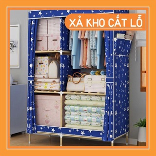 [FREE SHIP] Tủ vải khung Gỗ 2 buồng 6 ngăn loại lớn [XẢ KHO HOT]