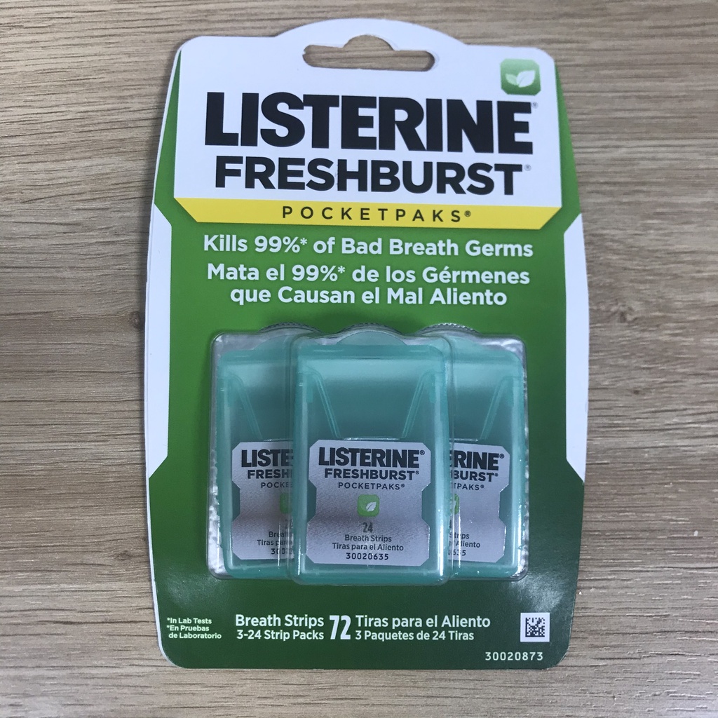 Kẹo Thơm Miệng Listerine‪ Freshburst bạc hà 24 miếng (Combo 3 hộp) (kẹo lá thơm miệng màu xanh lá/xanh dương)