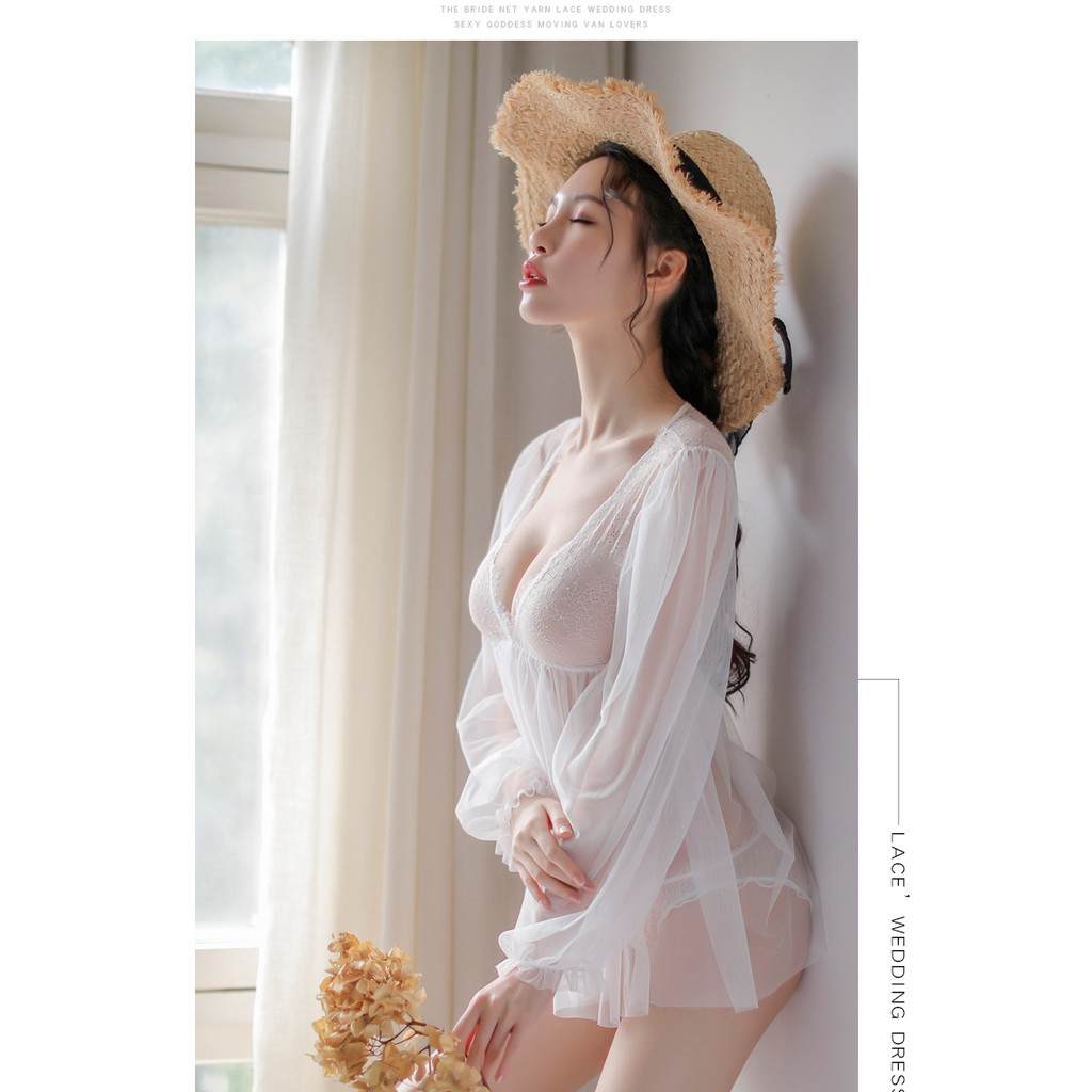 Váy ngủ ren tay bồng mềm mại điệu đà MS8806