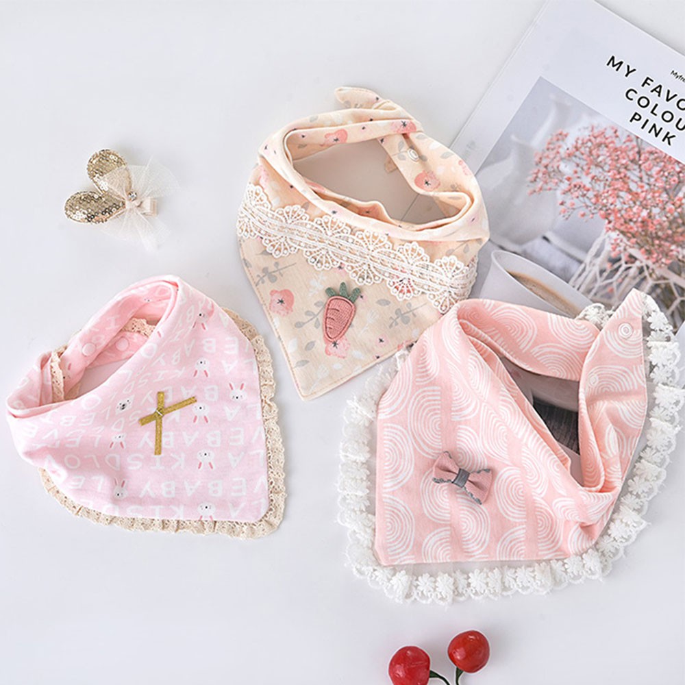 Set 3 Yếm Ăn Cotton Thấm Hút Tốt In Họa Tiết Công Chúa Xinh Xắn Dành Cho Các Bé