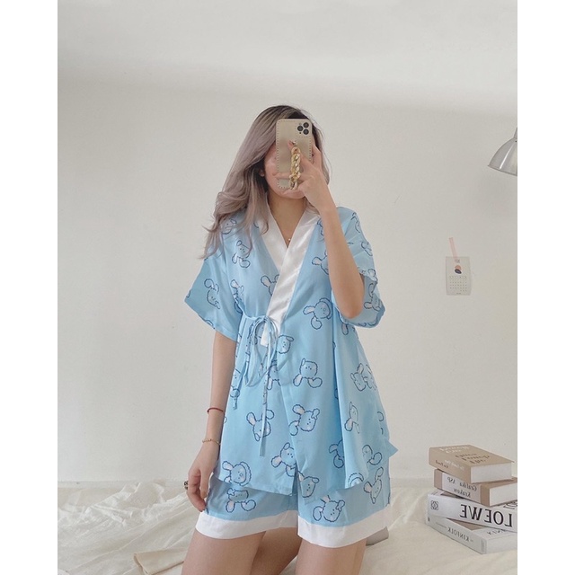 Đồ bộ lụa kimono cao cấp mặc nhà mềm mát. | BigBuy360 - bigbuy360.vn