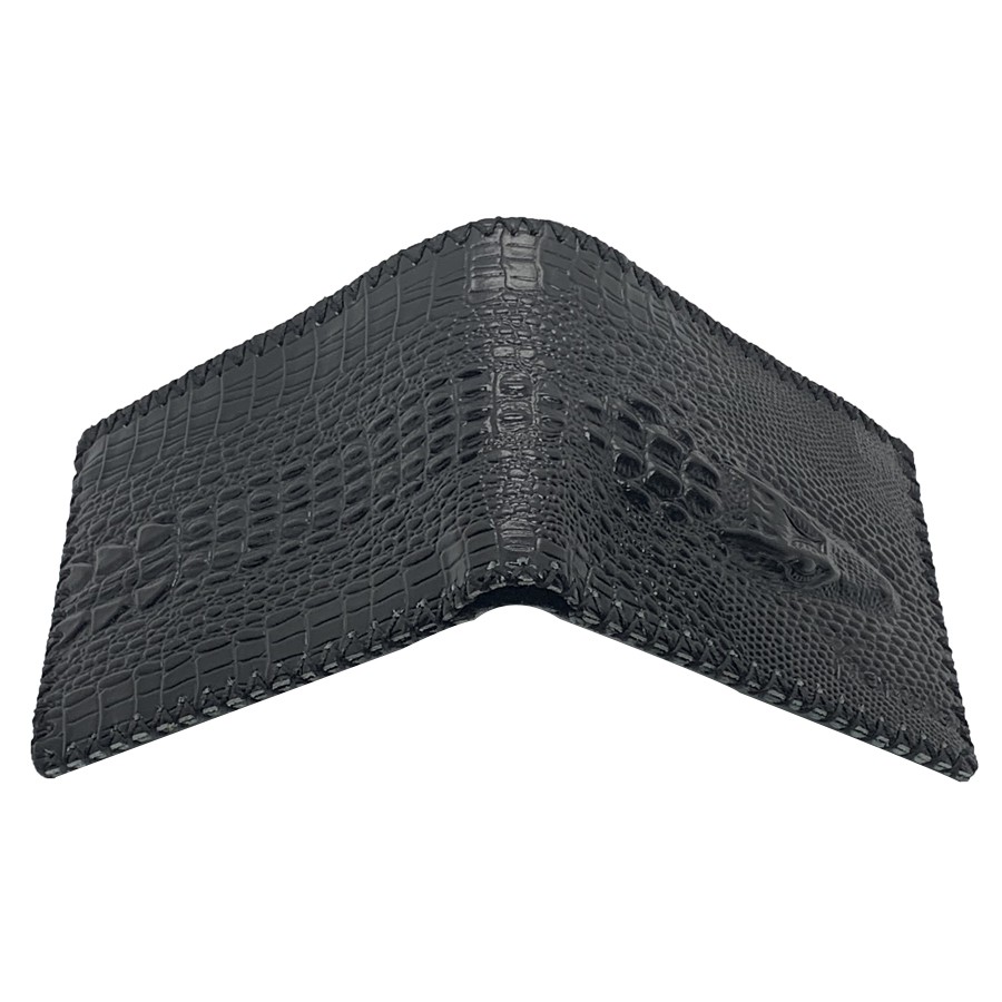 Ví Nam Ngang Da Bò Dập Vân Cá Sấu May Viền Tiến Công Màu Đen - TCN1040