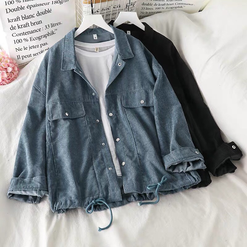 Áo khoác sơmi kaki nhung unisex Trơn 2 Túi form rộng nam nữ ulzzang Wind | BigBuy360 - bigbuy360.vn