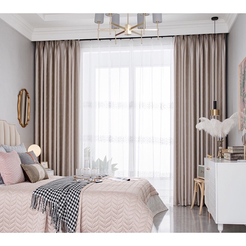 RÈM PHÒNG NGỦ MÀU NUDE - HIỆU ỨNG LOANG CAO CẤP CHỐNG NẮNG CẢN NHIỆT100%