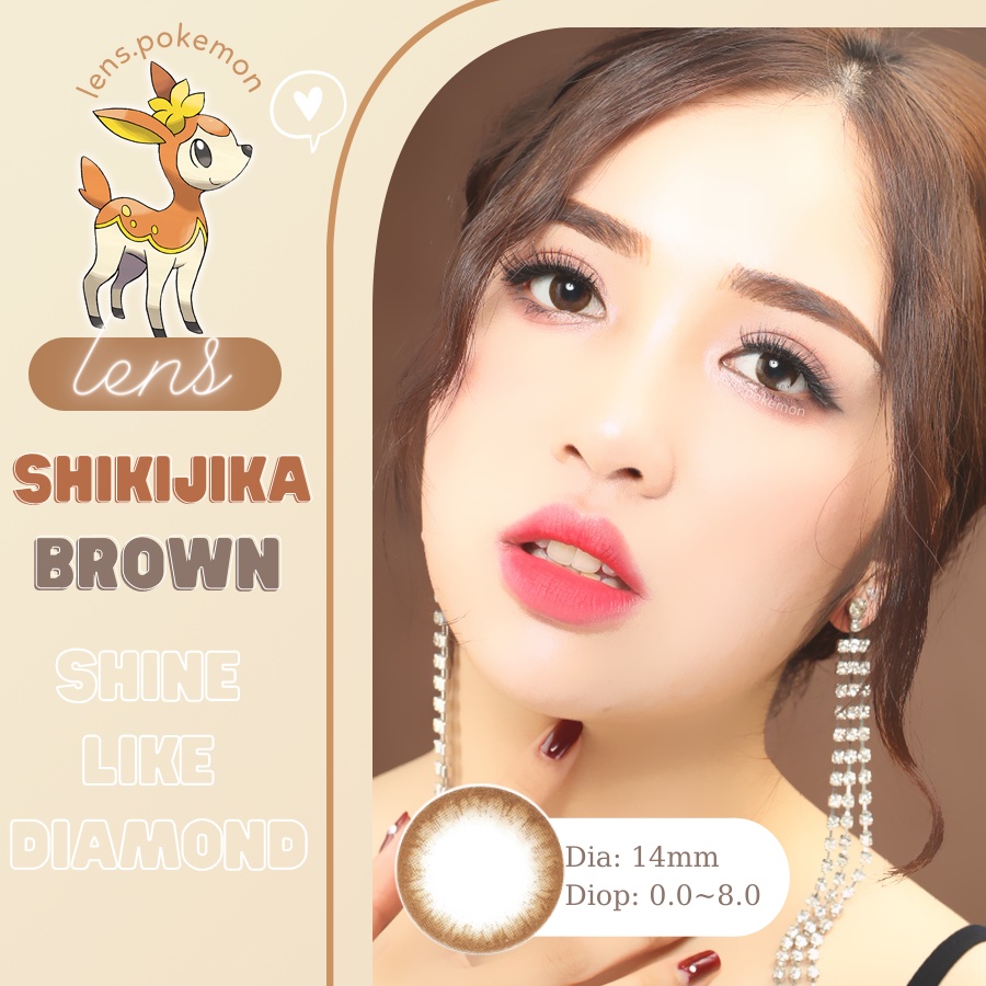 Kính áp tròng Hàn Quốc màu nâu  gold nhẹ nhàng tự nhiên SHIKIJIKA - BROWN, giãn nhẹ 14.0.