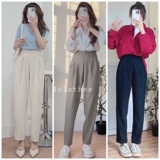 Quần baggy vải phong cách công sở dáng basic có túi quần khoá sau