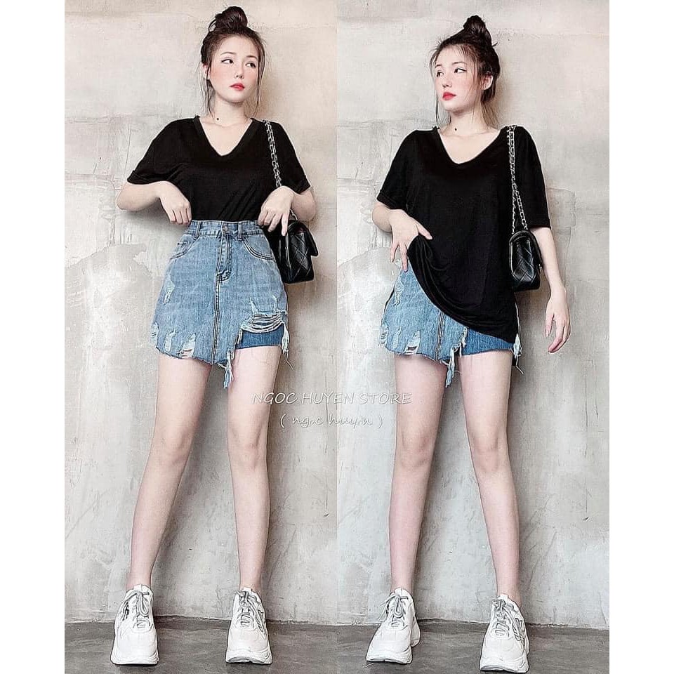 Chân váy jeans rách vạt lệch mã 1252 (kèm ảnh thật) | BigBuy360 - bigbuy360.vn