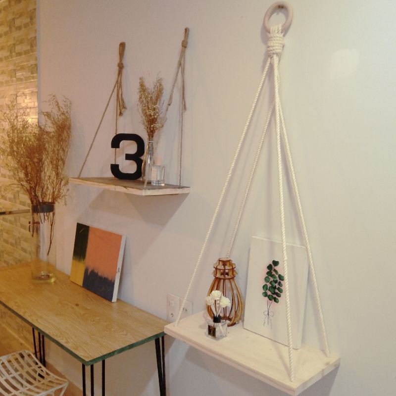 Kệ Treo Tường Decor Khung kệ gỗ, dây thừng treo tường trang trí phong cách retro hot 2021. 1TẦNG 10X30