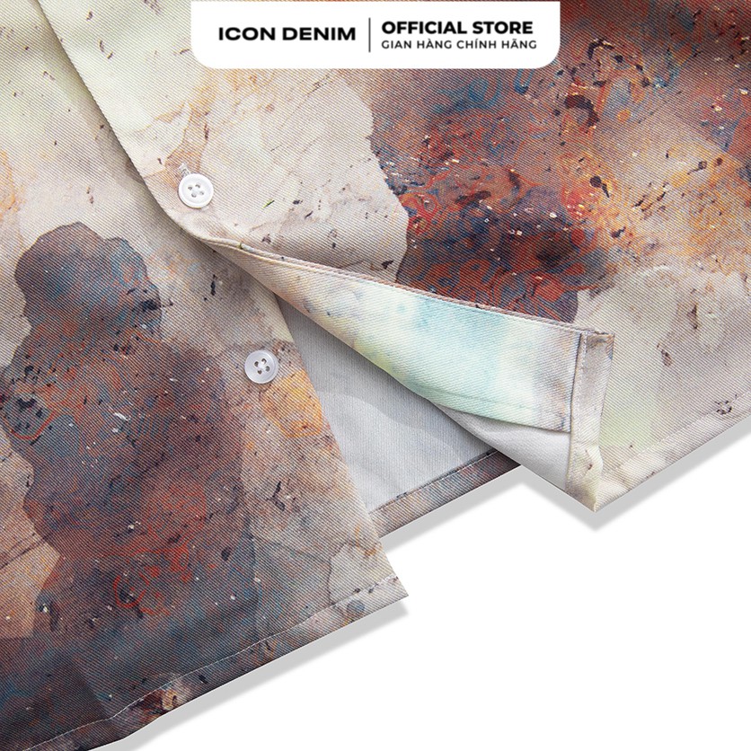 Áo Sơ Mi Nam ICON DENIM Tay Ngắn Cổ Bẻ Họa Tiết Họa Tiết Vẩy Sơn Watercolor Art Phom Xuông | BigBuy360 - bigbuy360.vn