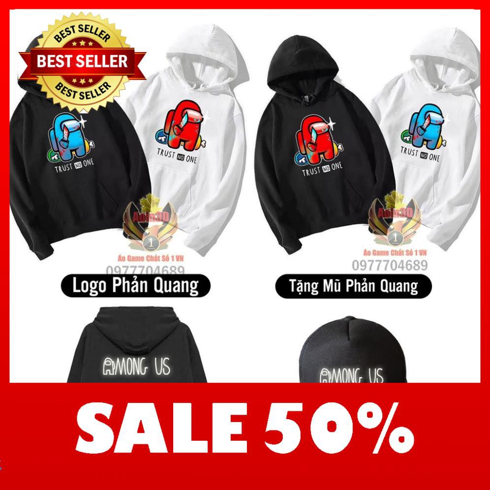 Áo Hoodie Among US TRUST NO ONE + Sau Lưng in PHẢN QUANG + Tặng kèm Mũ AMUS Phản Quang áo cực chất