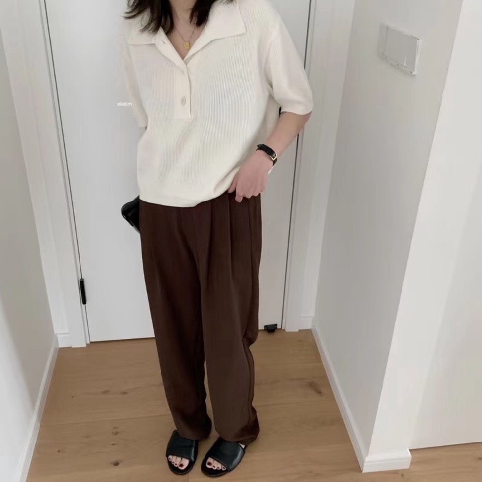 Áo thun ZHELIHANGFEI polo dệt kim lụa lạnh tay ngắn chất liệu mềm mại phong cách Hàn Quốc thời trang hè cho nữ