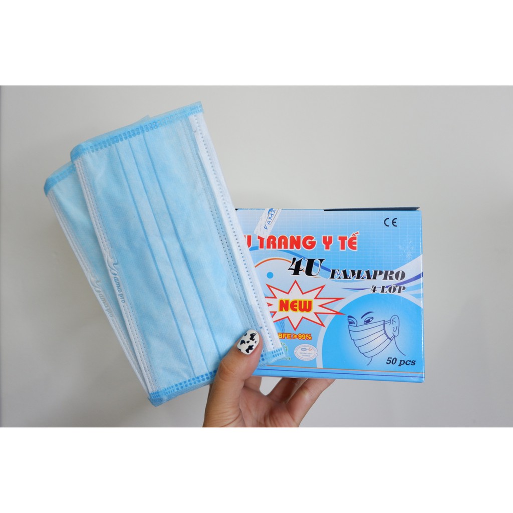 Hộp 50 cái khẩu trang y tế 4 lớp, kháng khuẩn, Hoàng Anh