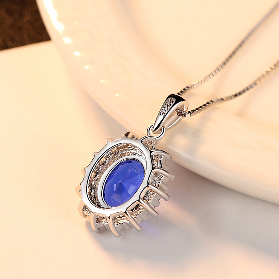 Dây chuyền bạc nữ 925 cao cấp thiết kế hình bông hoa đính đá màu xanh dương dành riêng cho nữ DB2413 - Bảo Ngọc Jewelry