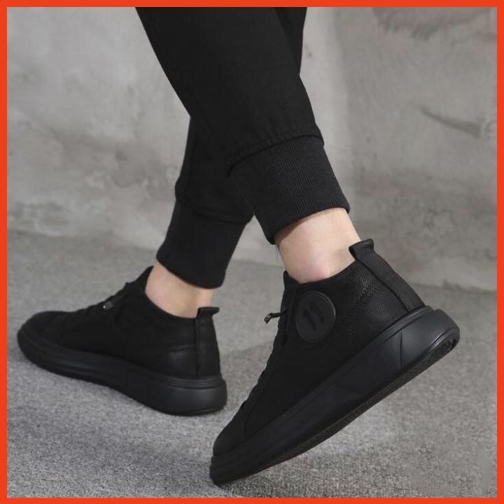 Giày Da Nam Sneaker Màu Đen Kiểu Dáng Hàn Quốc Mang Siêu Nhẹ