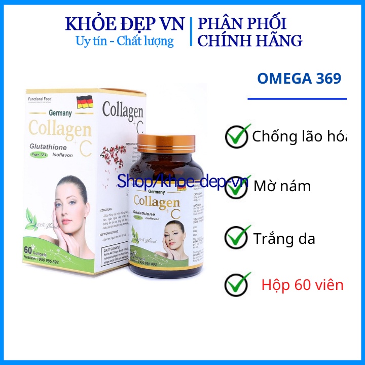 Viên uống trắng da Collagen +C bổ sung Vitamin A E C giảm nám sạm da Hộp 60 viên