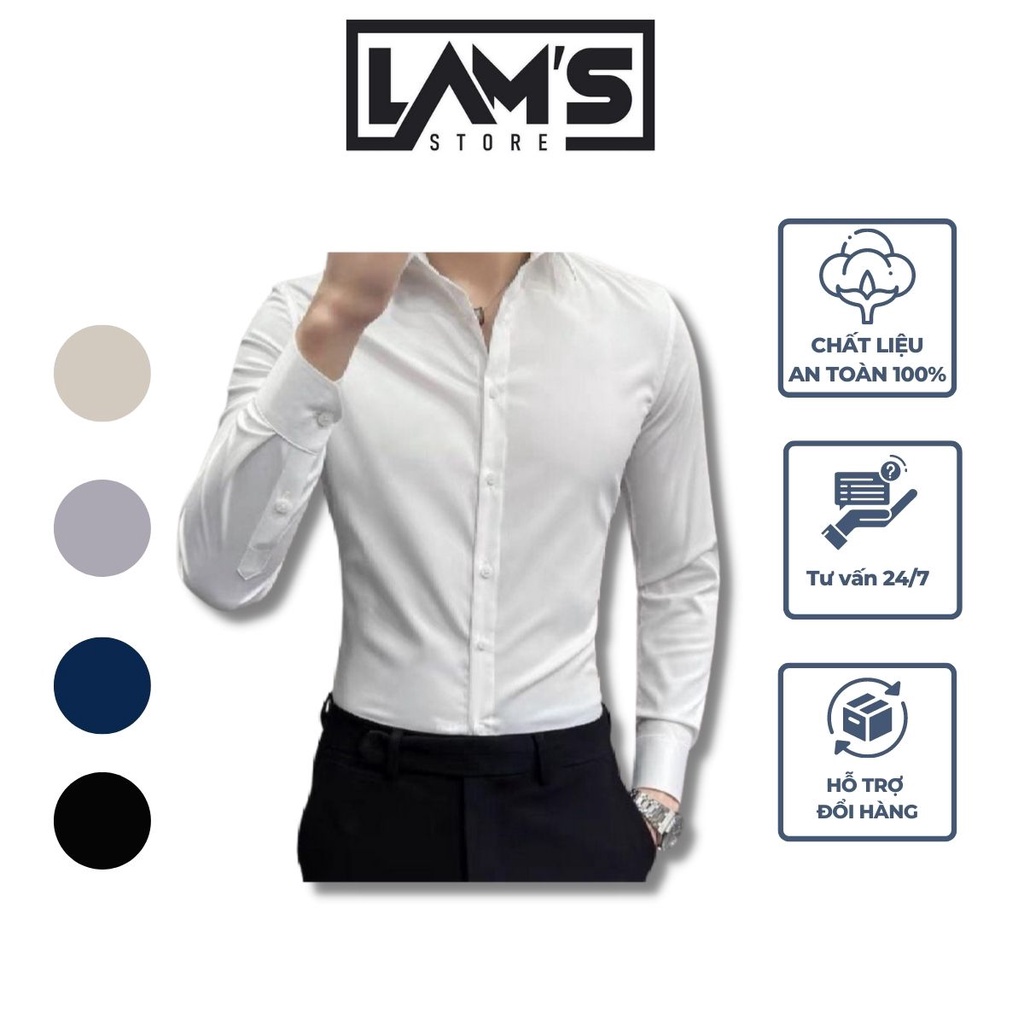 Áo sơ mi nam Hàn Quốc dài tay, chất liệu vải lụa thái cao cấp, chống nhăn chống xù - LAM'S STORE
