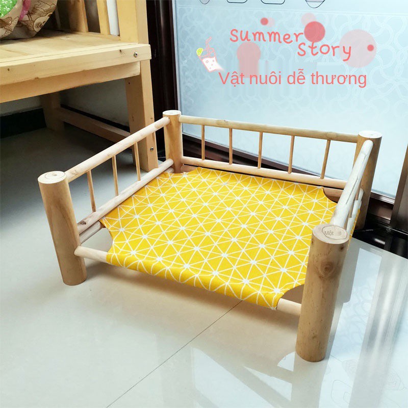 Giường gỗ đặc nguyên bản cho thú cưng mùa hè ngủ trại chó mèo sofa có thể tháo rời và giặt được võng bốn