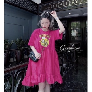 Đầm babydoll viền bèo form rộng , bầu bì bon chen dễ thương che bụng che đùi , đầm big size