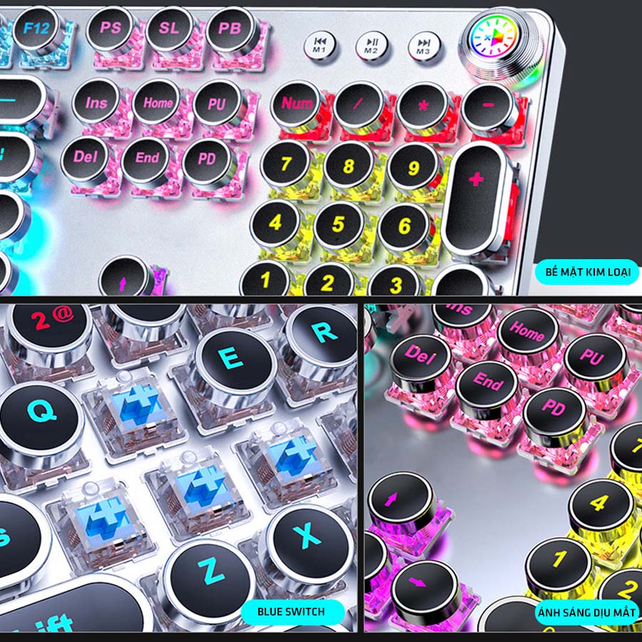 Bàn phím cơ gaming XLSWAB trục cơ blueswitch đèn LED rainbow nhiều chế độ thiết kế nút tròn phong cách