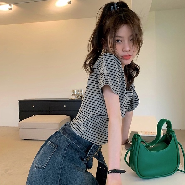 Áo thun ZHELIHANGFEI tay ngắn giả hai lớp phong cách quyến rũ