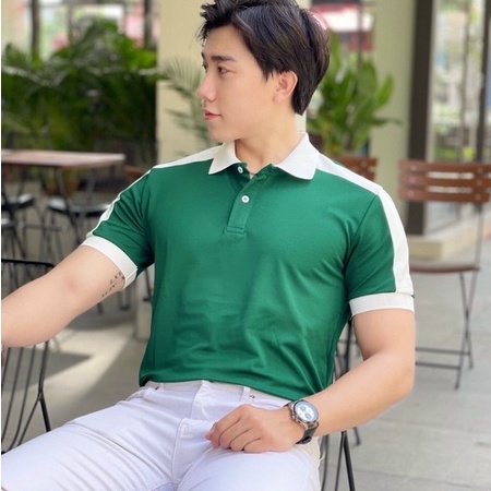 Áo thun POLO nam mẫu mới cao cấp phối xanh trắng vải cotton dày dặn mịn tay
