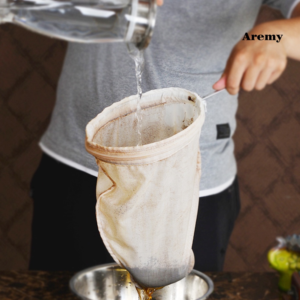 Túi lưới lọc trà cà phê bằng vải Cotton tay cầm inox có thể tái sử dụng