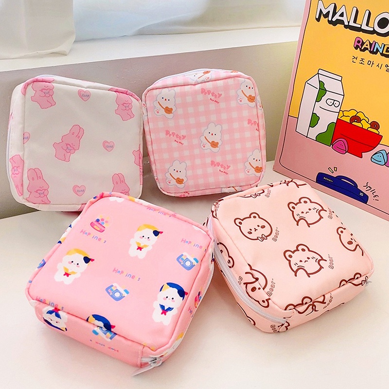 Túi Đựng Băng Vệ Sinh / Tiền Xu / Thẻ Hình Vuông Có Khóa Kéo Họa Tiết Dễ Thương