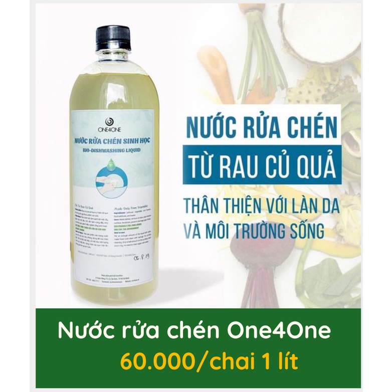 Nước rửa chén bát SINH HỌC One4One 1l - Lên men từ THỰC VẬT - SẠCH & An TOÀN cho cả DA BÉ