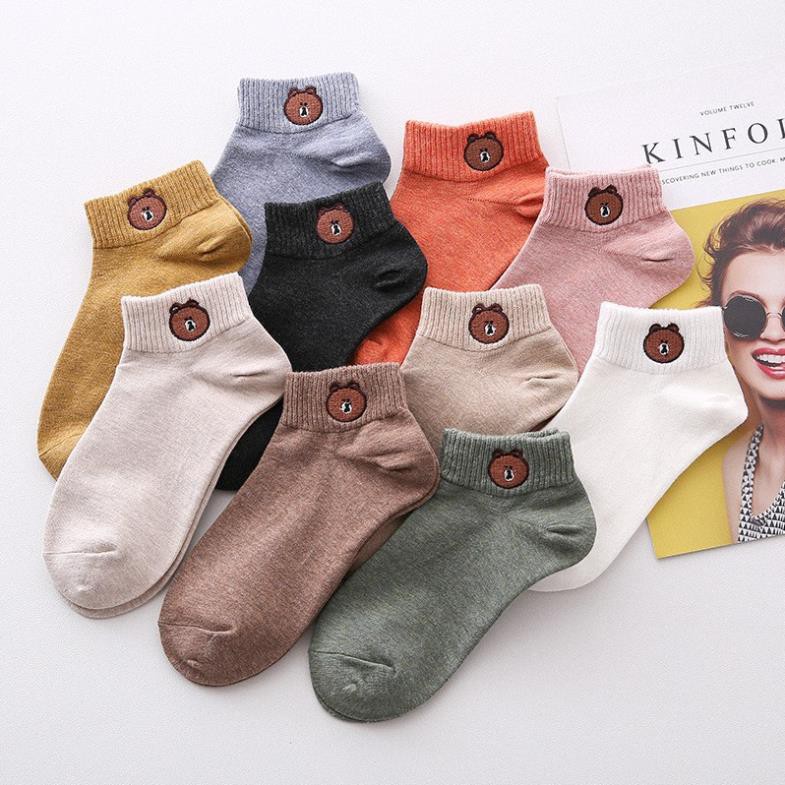 10 Đôi tất gấu cotton Brown La'Home kèm túi