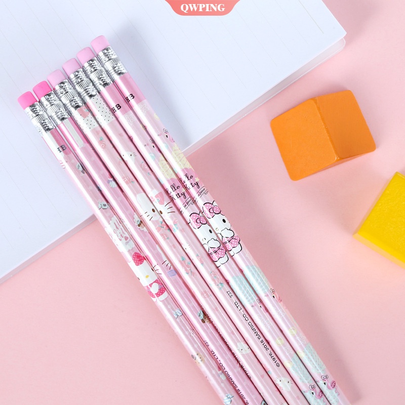 Bộ 12 Cây Bút Chì Bằng Da Hình Hello Kitty Dễ Thương Cho Bé Gái