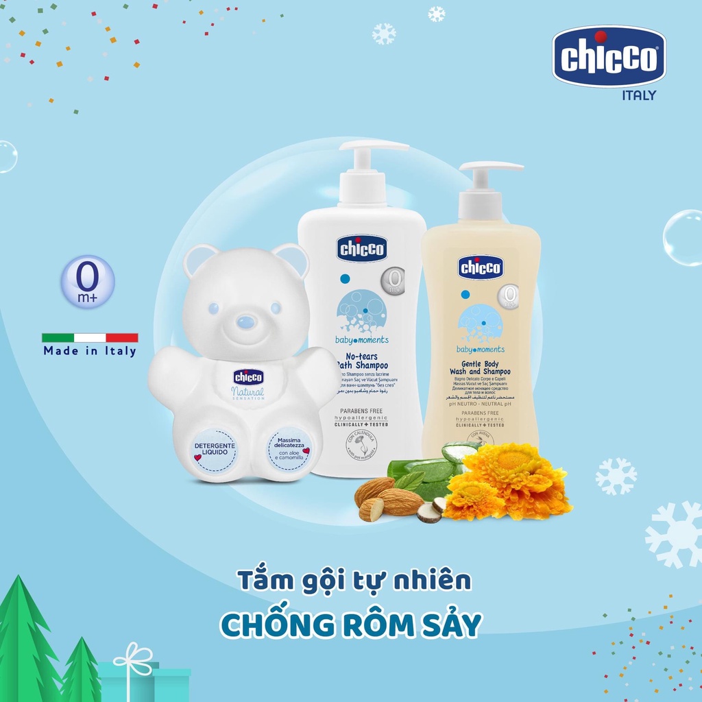 Sữa tắm gội Chicco nhập khẩu từ Ý 0M+ chăm sóc da và tóc toàn diện an toàn cho bé chiết xuất Yến mạch, Hoa cúc cao cấp