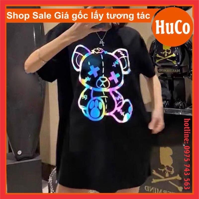 áo phông, thun tay lỡ nam nữ🦋áo phản quang 7 màu gấu quay lưng🦋thời trang cặp đôi, form thụng unisex chất cotton mềm mịn