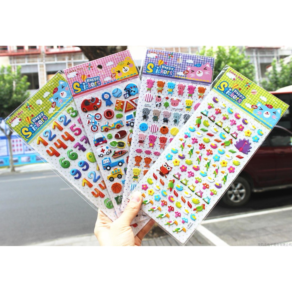 Sticker hình dán nổi 3D chủ đề nhân vật hoạt hình, đồ vật cho bé