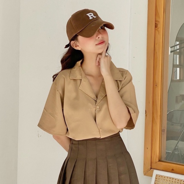 Sơ mi kiểu nữ tay ngắn cổ vest chất lụa không nhăn phong cách Hàn Quốc bánh bèo 220214006