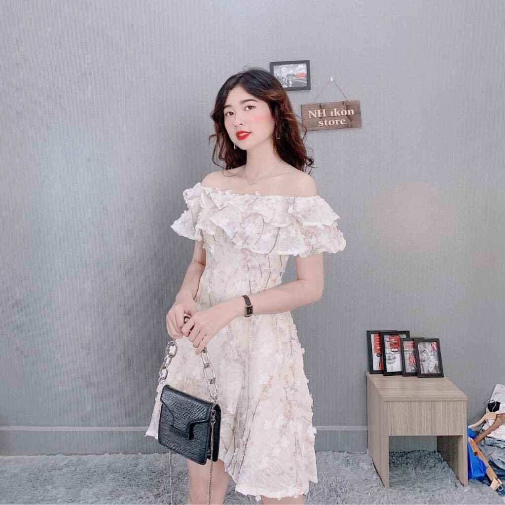 [Ảnh thật/Video] Váy hoa nhí trễ vai dáng xòe, Váy hoa vintage cao cấp | BigBuy360 - bigbuy360.vn