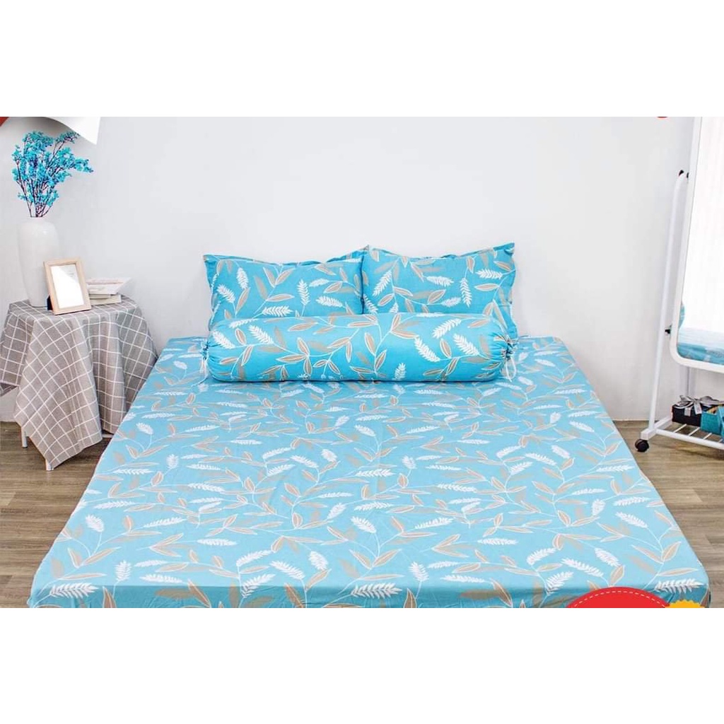 Bộ Ga gối 2mx2m21 ga 2 vỏ gốiChất Cotton Poly Mềm Mịn,MẪU LÁ NGỌC