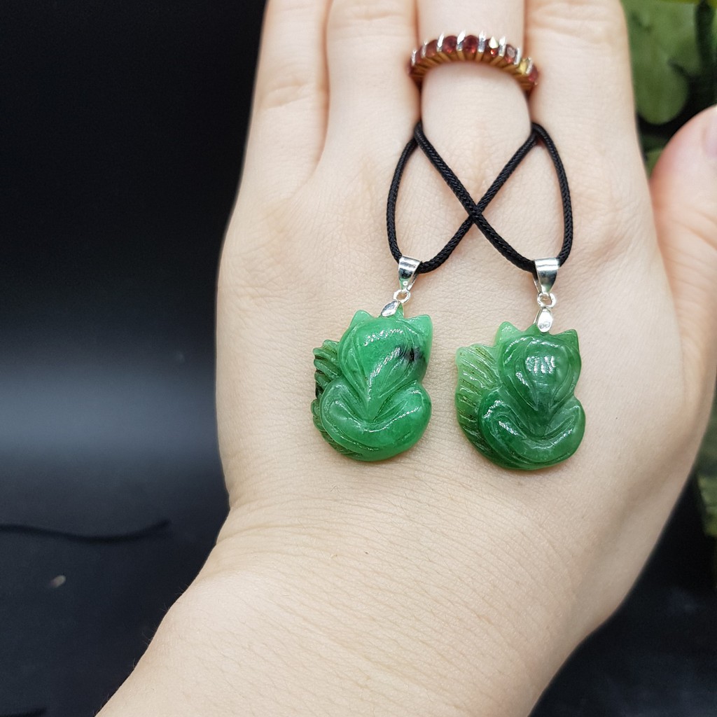 (KÈM MÓC+DÂY) Mặt dây chuyền vòng cổ Hồ Ly CAM THACH Xanh lá kích hoạt tình duyên, may mắn hợp Nam Nữ Mệnh Mộc, Hỏa