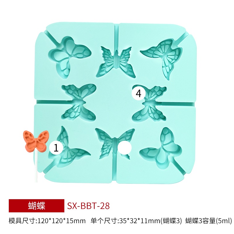 Khuôn Silicone Làm Kẹo Mút / Sô Cô La Hình Hoa Hồng / Bươm Bướm Xinh Xắn