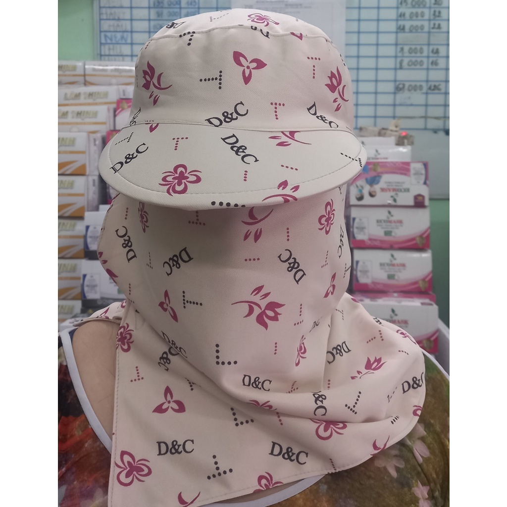 Mũ Che Nón Chống Nắng khẩu trang Cao Cấp 02 Lớp ( Cotton hình hoa nhiều màu)