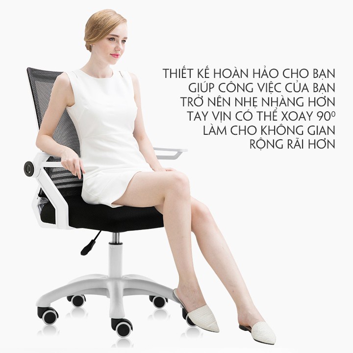 Ghế Xoay Văn Phòng Tay Gập - Ghế Lưới Gaming Cao Cấp Nhập Khẩu Màu Trắng và Đen