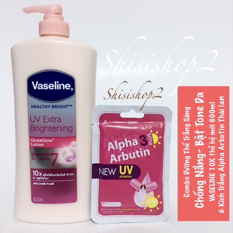 Combo Dưỡng Thể Vaseline 10X 570ml và Kích Trắng Alpha Thái lan