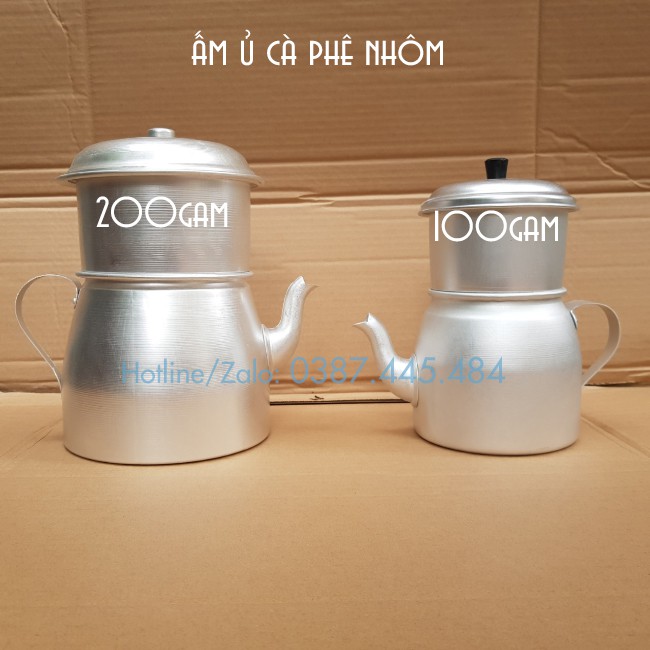 Phin nhôm ủ caphe 100g - 200g có ấm với vòi rót tiện dụng - Phin caphe nhôm to 100g 200g - Máy móc pha chế giá sỉ TM