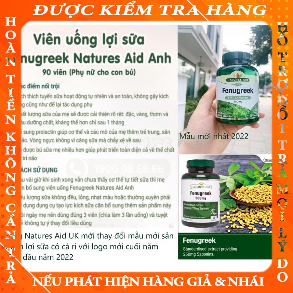 Lợi sữa cỏ cà ri (90v) kích thích và làm tăng khả năng tiết sữa cho mẹ sau sinh Natures Aid Fenugreek, UK phanchi