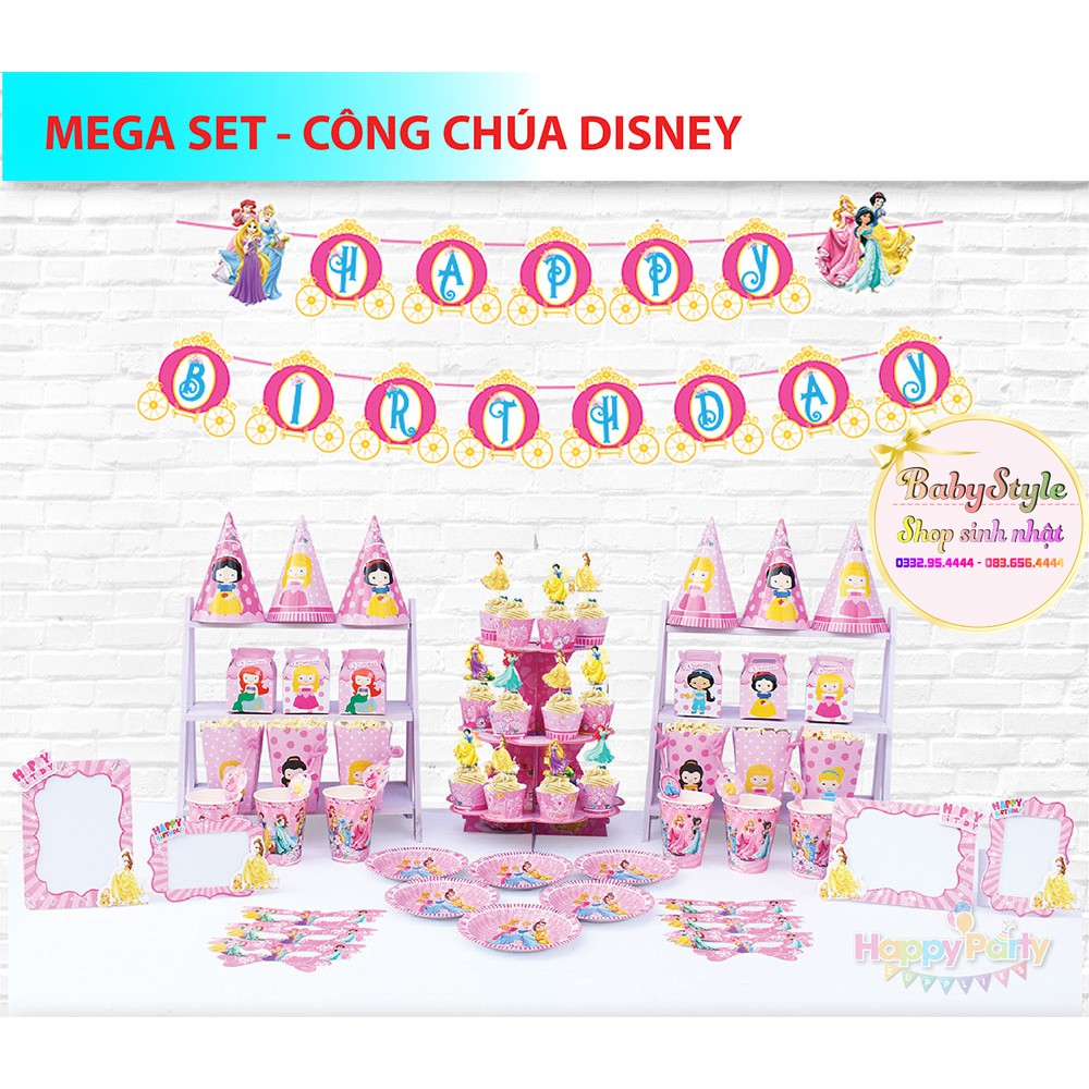 Bộ phụ kiện sinh nhật Công chúa Disney cho bé gái BABYSTYPE trang trí đầy tháng cho bé, mẫu mã đa dạng, màu sắc ấn tượng