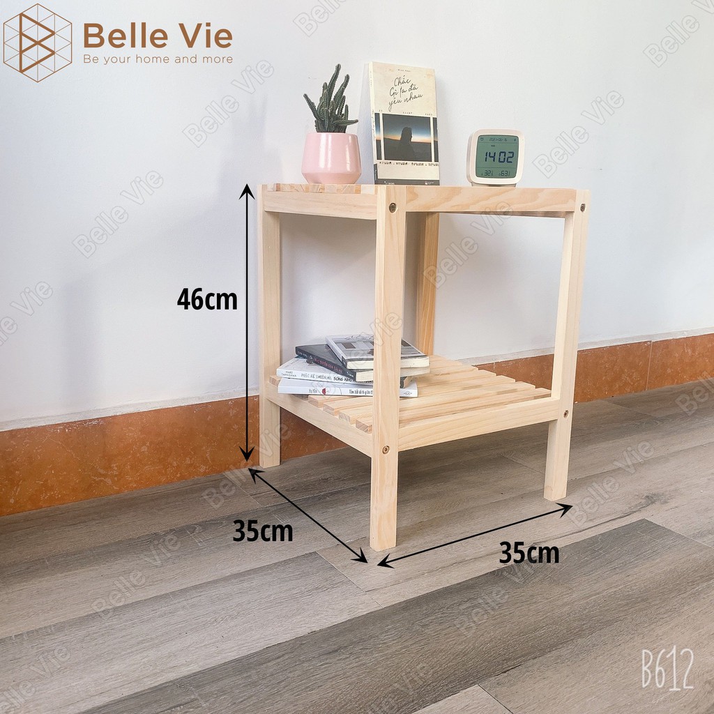 [Mã 151LSSALE giảm 10k đơn 50k] Kệ Đầu Giường Khung Gỗ Mặt Nan 2 Tầng BELLEVIE Kệ Gỗ Đa Năng Để Đầu Giường Shelf 2F