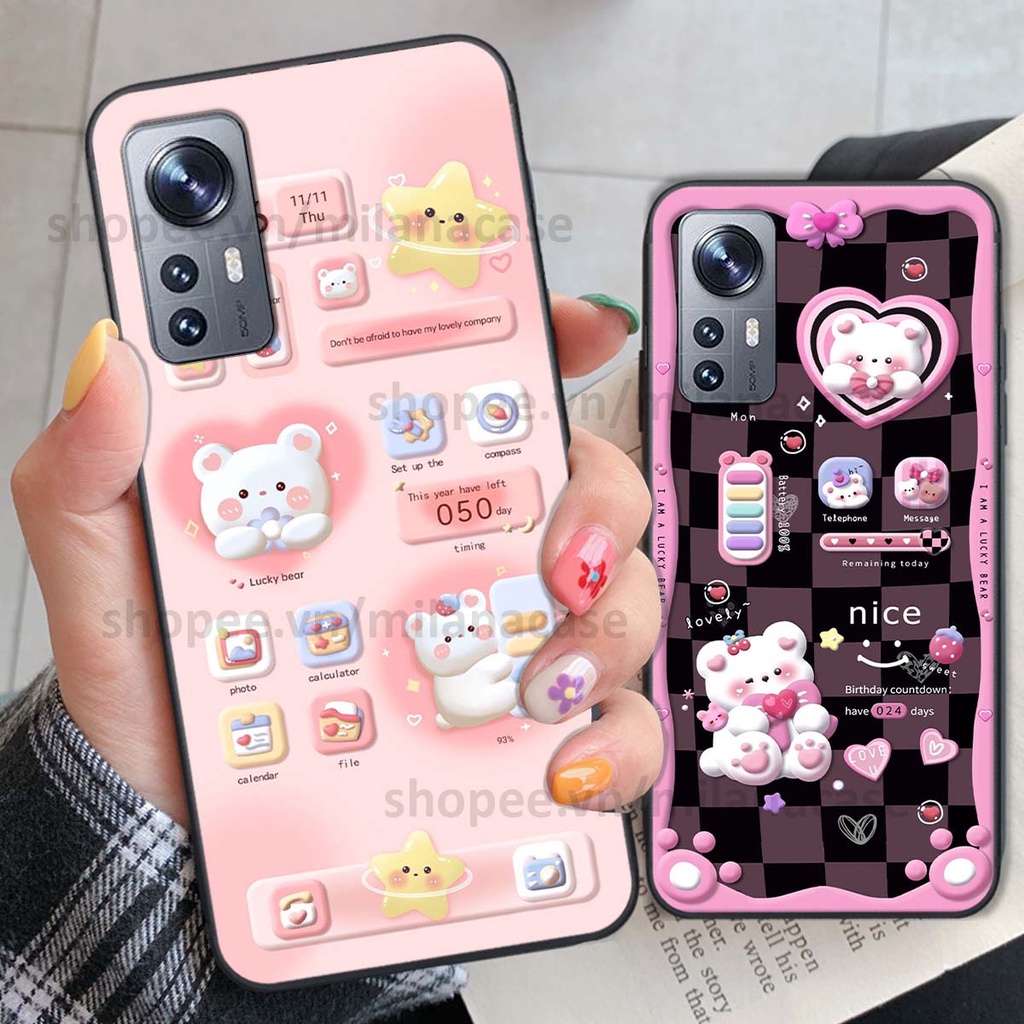 Ốp Xiaomi 12 / Xiaomi 12 Pro hình đồng hồ icon gấu mèo cute cực dễ thương ngộ nghĩnh