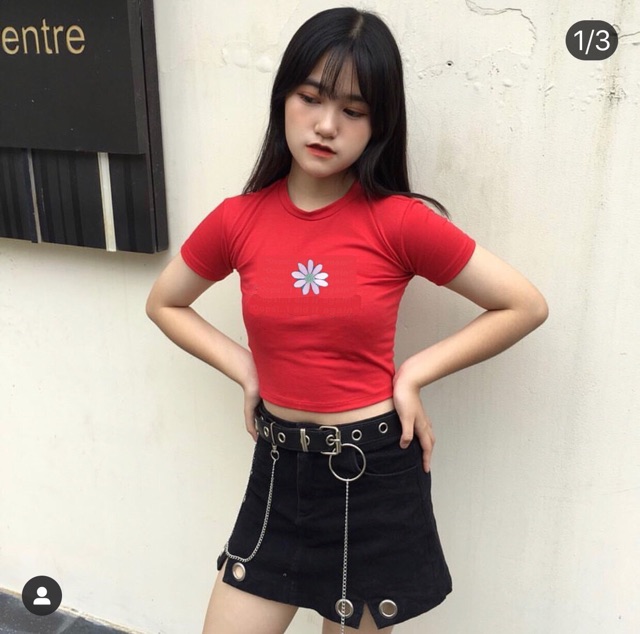 Áo Croptop Thêu Hoa Cúc Ảnh Thật