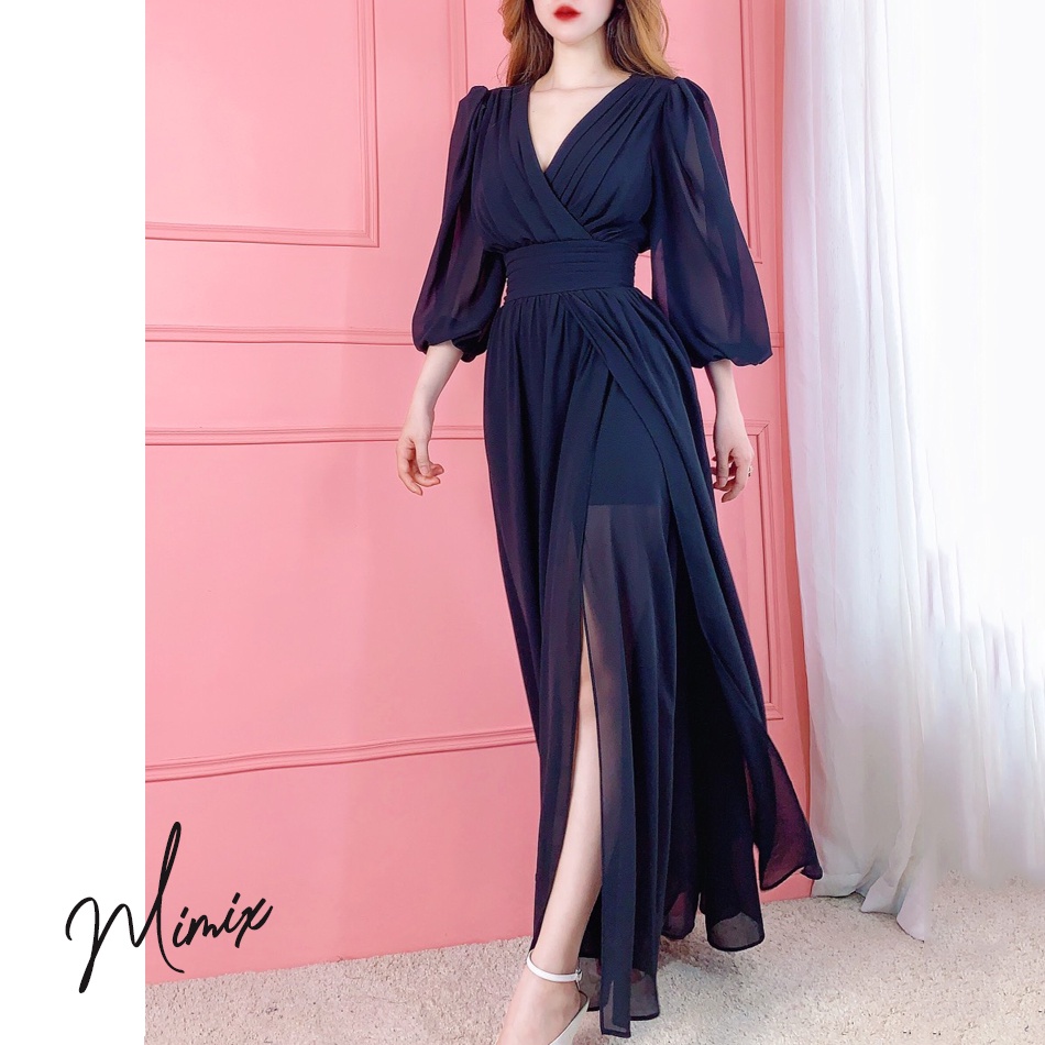 Đầm maxi xòe xẻ tà bo eo MIMIX BA2230 | BigBuy360 - bigbuy360.vn