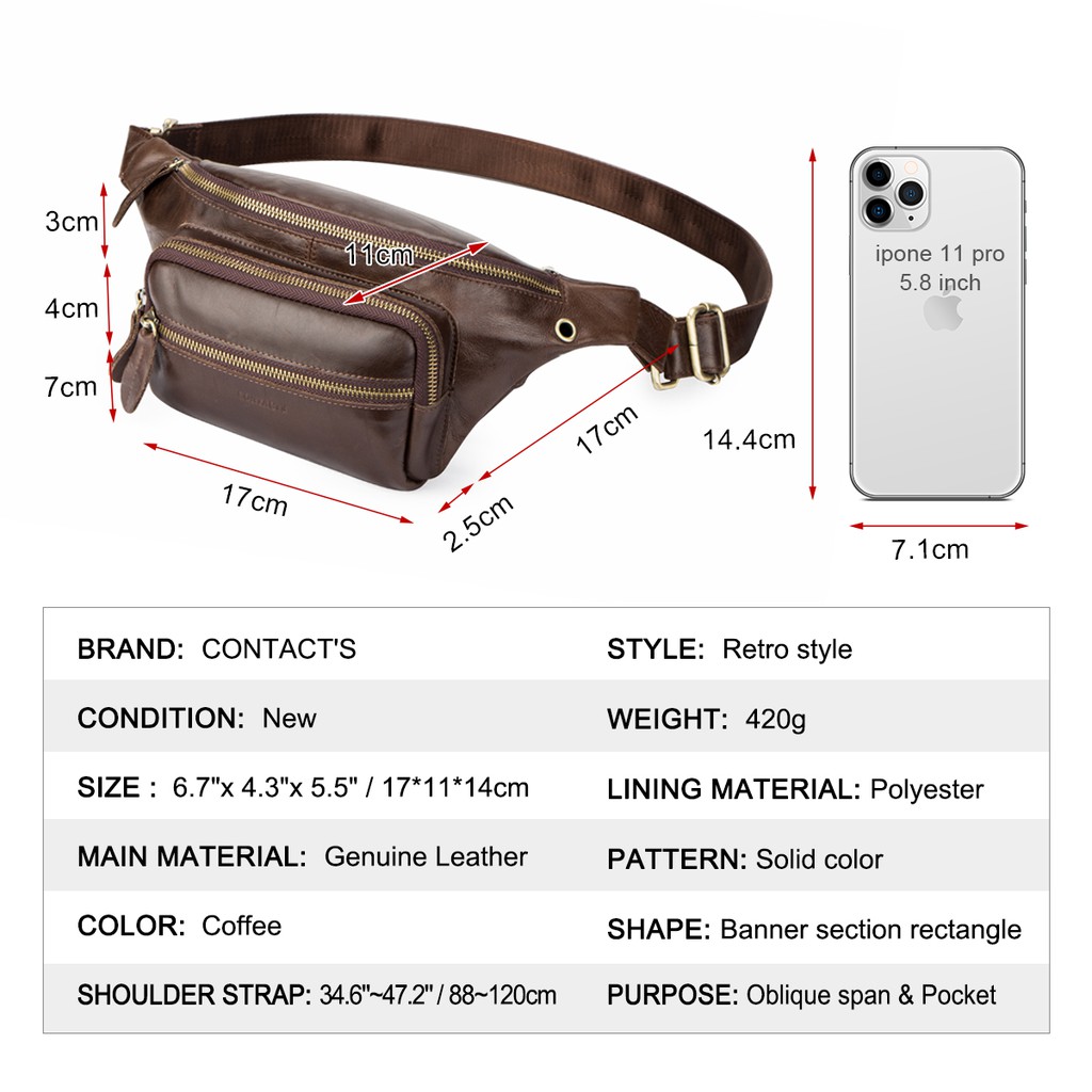 Túi đeo thắt lưng CONTACT’S MB169 bằng da thật cao cấp thời trang cá tính cho nam | BigBuy360 - bigbuy360.vn