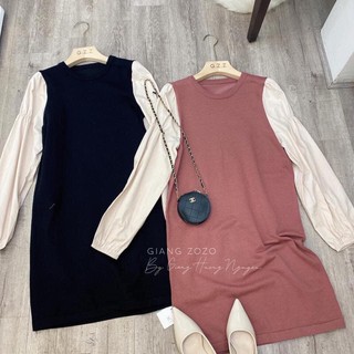 VÁY LEN ZIP PHỐI TAY SƠ MI ĐŨI ( không kèm túi )